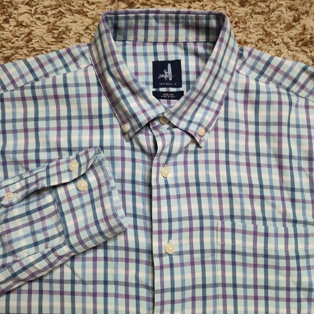 Johnnie-O Blue Purple Plaid Men Sz M Oxford Long Sleeve Button Up Shirt
